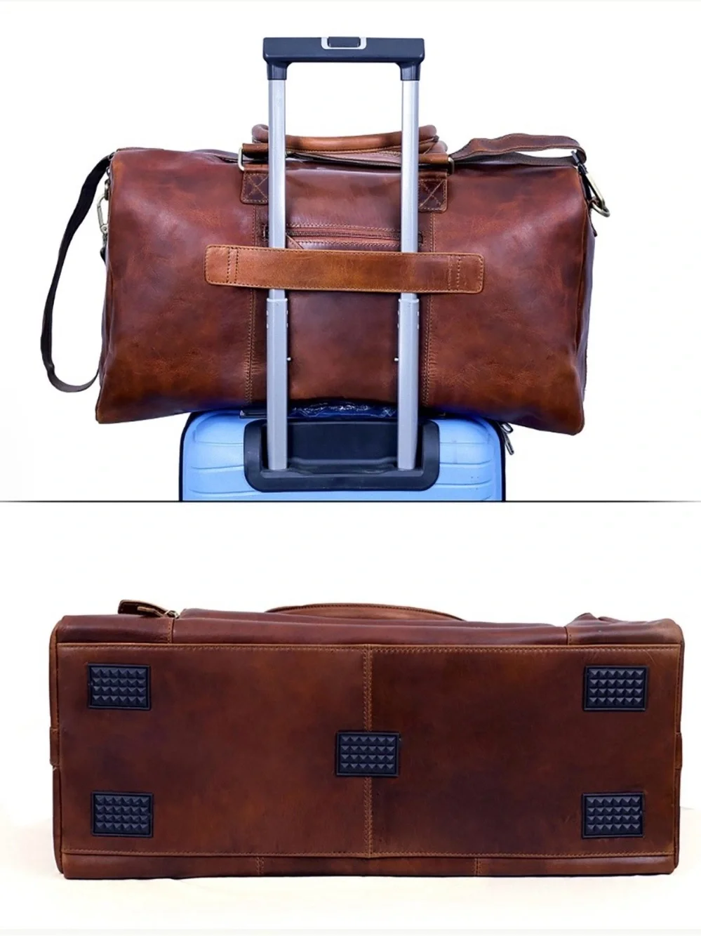 Texan Bull Classic Oil-Pull-up Cow Leather Travel Duffel Bag for men and Women